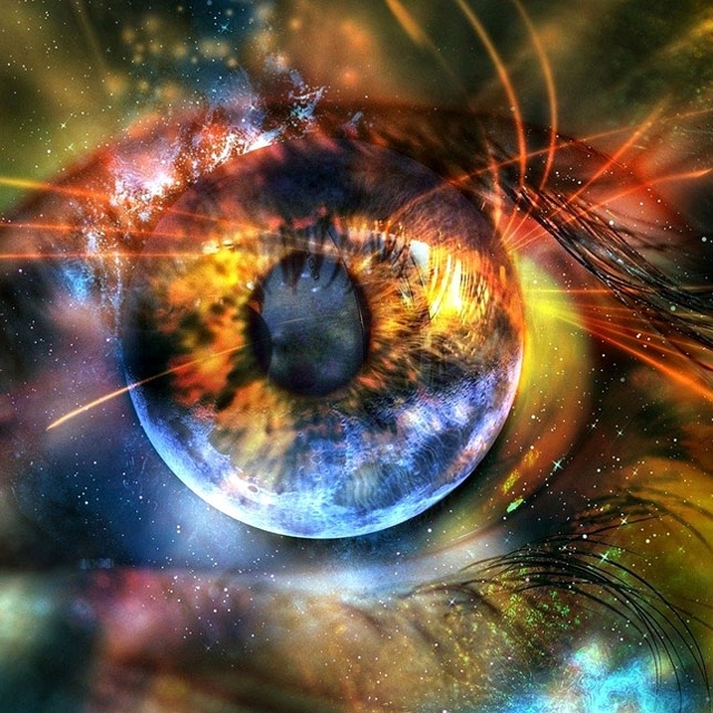 À_PROPOS_Photomontage_640X640_Œil_gauche_visage_de_personne_avec_effets_de_reflets_et_faisceaux_lumineux_multicolores_aux_couleurs_de_arc_en_ciel