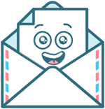 CONTACT par courriel - Icone avec visuel enveloppe et lettre avec visage souriant